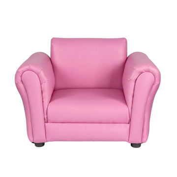 Kids Pink Couch Sofa Chair w/ Footstool in PU Leather - 0