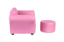 Kids Pink Couch Sofa Chair w/ Footstool in PU Leather-5