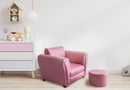 Kids Pink Couch Sofa Chair w/ Footstool in PU Leather-6