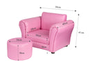 Kids Pink Couch Sofa Chair w/ Footstool in PU Leather-7
