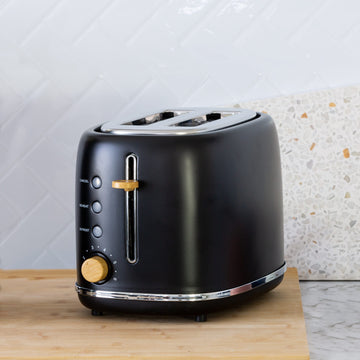 2-Slice Bread Toaster in Black w/ Wood Accents - 0