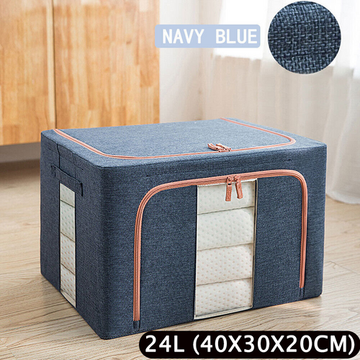 Foldable Storage Box Crushed Steel Frame Clothes Quilt Toys Organizer 24L - 0