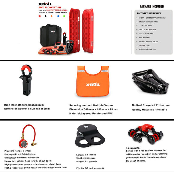 X-BULL Winch Recovery Kit Snatch Strap Off Road 4WD with Recovery Tracks Boards Gen 2.0