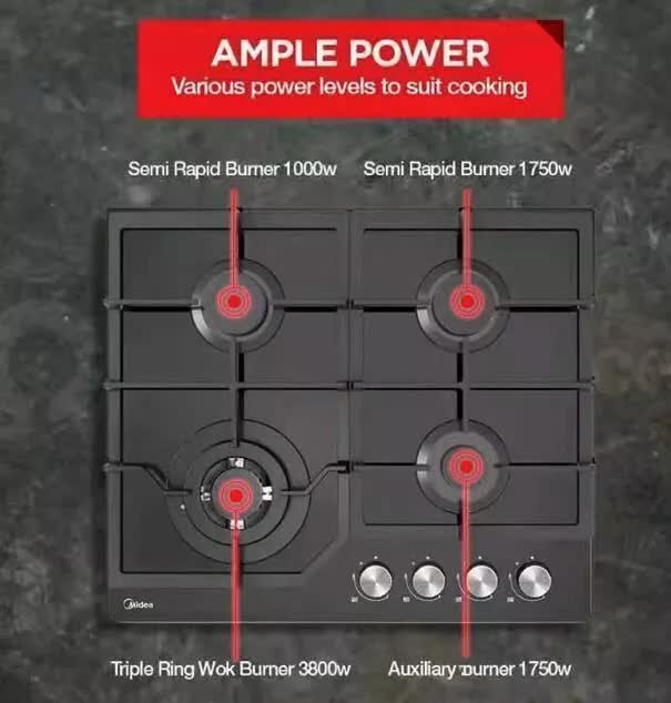Gas Glass Cooktop 60cm Black - 0