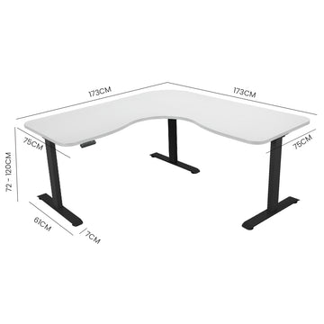 FORTIA 173W x 173W x 75D 3-Motor 120kg Load Adjustable Electric Sit to Stand Up Corner Desk - White/Black Frame - 0