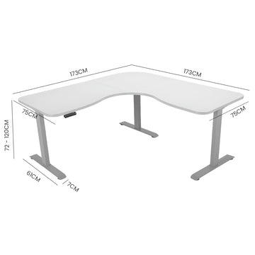FORTIA 173W x 173W x 75D 3-Motor 120kg Load Adjustable Electric Sit to Stand Up Corner Desk - White/Silver Frame - 0