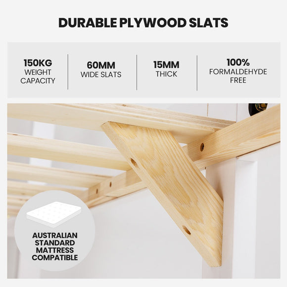 KINGSTON SLUMBER King Single Wooden Timber Bed Frame, White