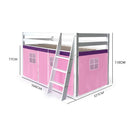 Kingston Slumber Wooden Kids Single Loft Bed Frame - Hiding Space Underneath with Interchangeable Pink and Blue Curtains-9