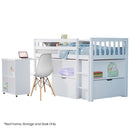 KINGSTON SLUMBER Wooden Kids Single Loft Bed Frame with Pull Out Desk, Storage Drawers - White-1