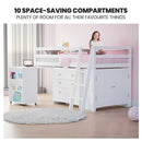 KINGSTON SLUMBER Wooden Kids Single Loft Bed Frame with Pull Out Desk, Storage Drawers, Cabinet - White-5