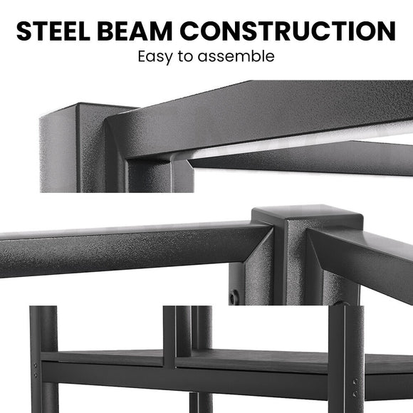 Gaming Loft Bed with Desk, Gridwall, Steel Metal Frame, Space Saving Design, for Single Mattress, Matte Dark Grey