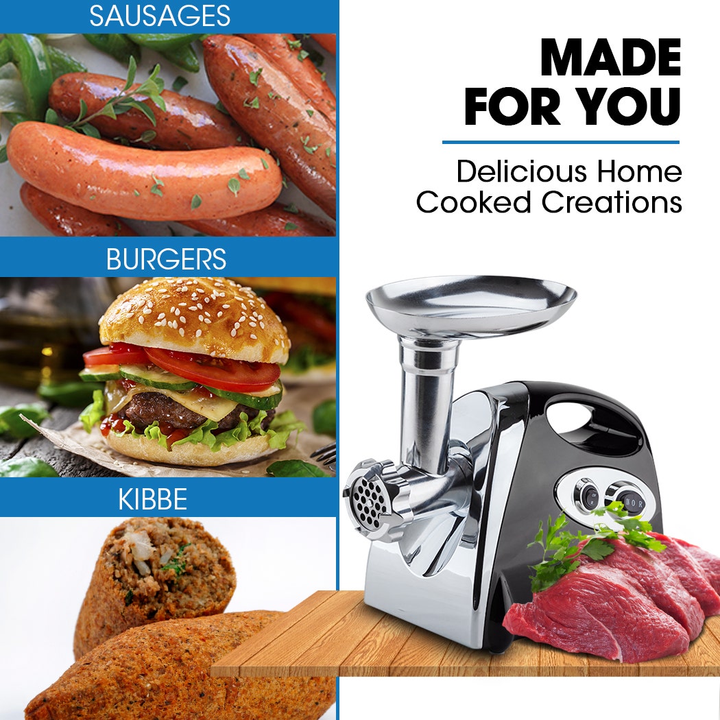 EUROCHEF Electric Meat Grinder, Stainless Steel Mincer Sausage Filler Kibbe Maker, Black - 0