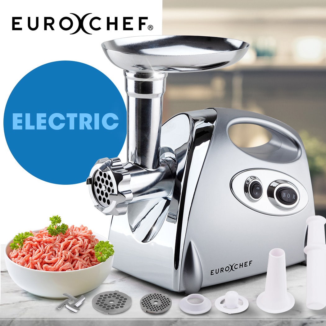 EUROCHEF Electric Meat Grinder, Stainless Steel Mincer Sausage Filler Kibbe Maker, Silver - 0