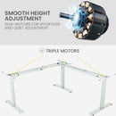 Fortia Corner Standing Desk, 1730W x 1730W x 750D, 3 Motors, 120kg Load, Sit to Stand Up Electric Height Adjustable, Black/White Frame-6