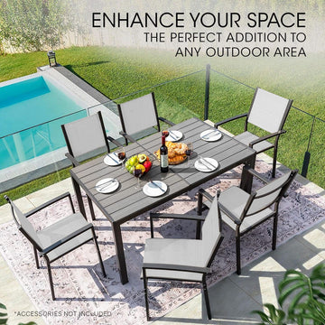 FORTIA 7pc Outdoor Dining Furniture Set, Table and Chairs Setting for Outside - 0