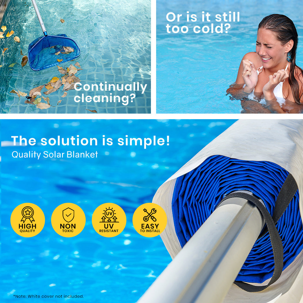 Aurelaqua Pool Cover Roller and 7.5x3.2m Solar Blanket 400 Micron, Blue - 0