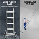Bullet 5.1m Folding Aluminium Multipurpose Ladder, w/ Workshelf Platform, Spring Assisted Rapid Safety Lock Adjusters-6