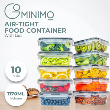 GOMINIMO 10 Pack Rectangular Airtight Food Storage Container Set (Transparent and Black) - 0
