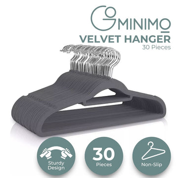 GOMINIMO 30 Pack of Non-Slip Velvet Suit Hangers with Tie Organisers - 0