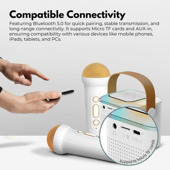 GOMINIMO Portable Bluetooth Karaoke Speaker with 2 Wireless Microphones and Lights (Beige)