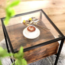 VASAGLE Side Table Tempered Glass End Table with Drawer and Shelf Rustic Brown and Black-6
