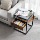VASAGLE Side Table Tempered Glass End Table with Drawer and Shelf Rustic Brown and Black-8