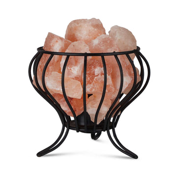 12W 12V Himalayan Pink Salt Lamp - Bud Iron Basket Rock Crystal Light Bulb On/Off Switch - 0