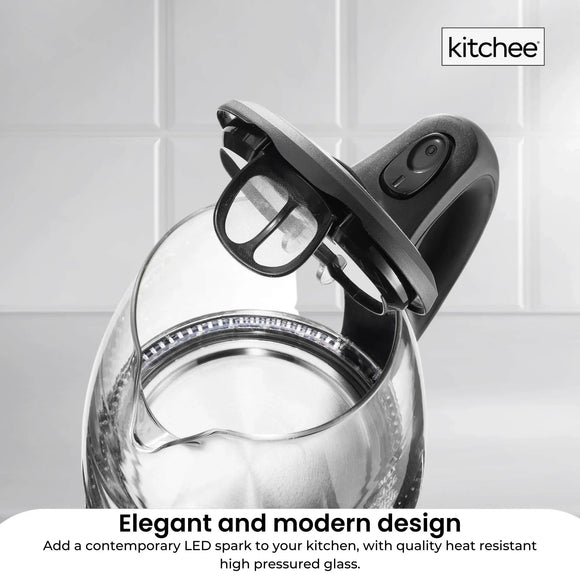 Kitchee 1.7L Glass Electric Kettle LED Light Cordless 360 Water Boiling Jug