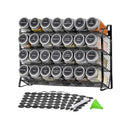 4 Tier Metal Spice Rack + 28 Glass Jars - Kitchen Pantry Herb Storage Organiser-1