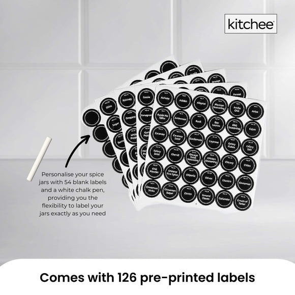 4 Tier Metal Spice Rack + 28 Glass Jars - Kitchen Pantry Herb Storage Organiser