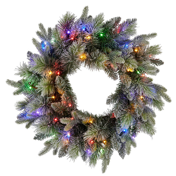Christabelle 61cm Christmas Wreath Snowy Stamford Spruce with Coloured LED Lights Front Door Decoration Ornament