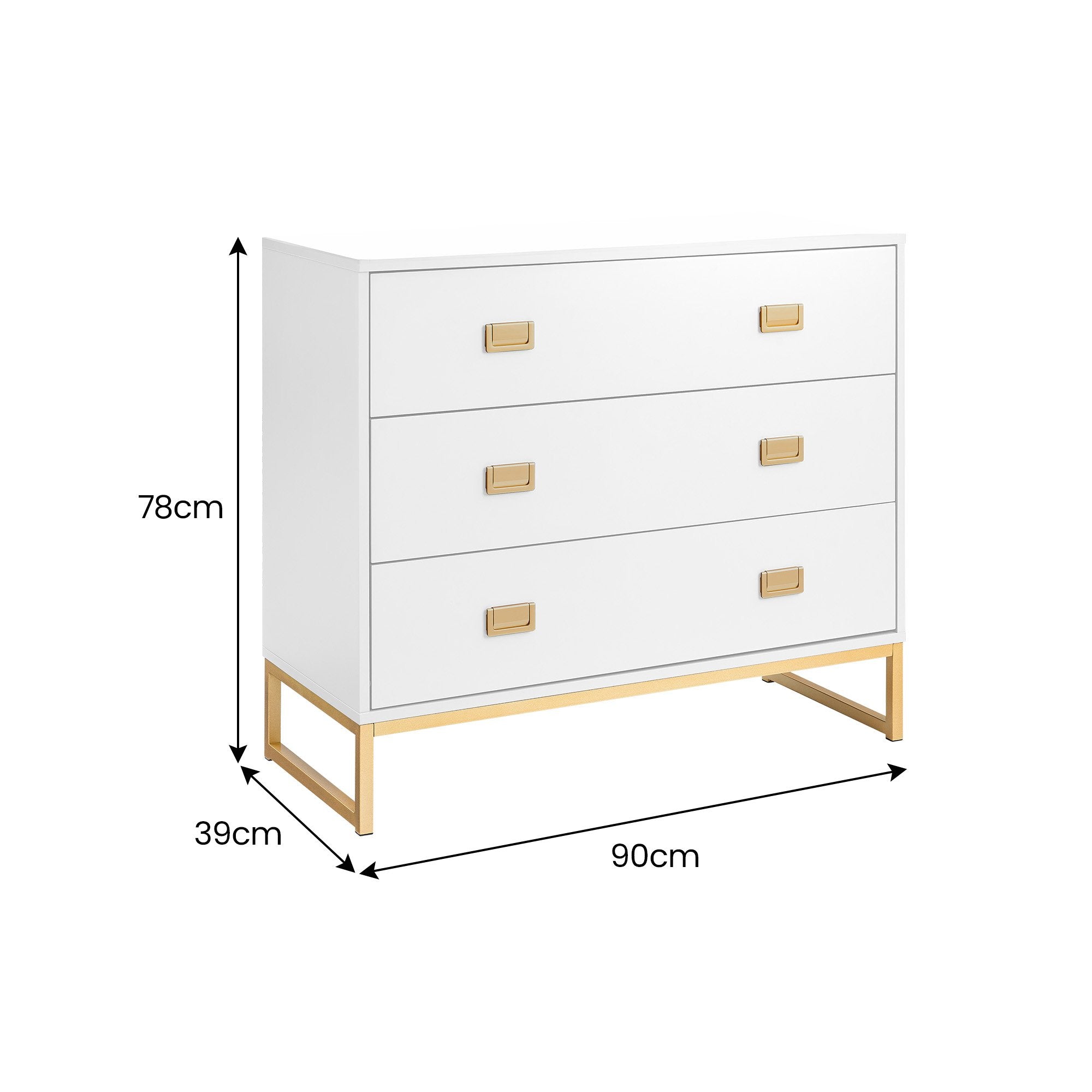 Sarantino Amara Chest of Drawers Tallboy Dresser in White/Gold