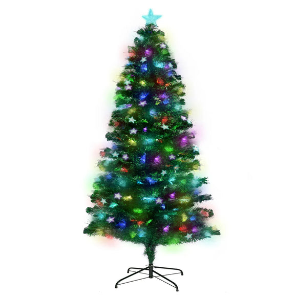 Christabelle 1.5m Pre-Lit Fibre Optic Artificial Christmas Tree with Multicolour Twinkling Star Lights
