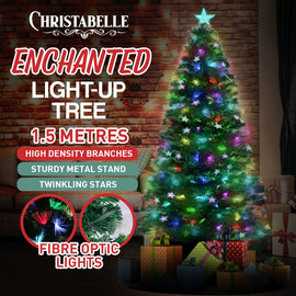 Christabelle 1.5m Pre-Lit Fibre Optic Artificial Christmas Tree with Multicolour Twinkling Star Lights - 0