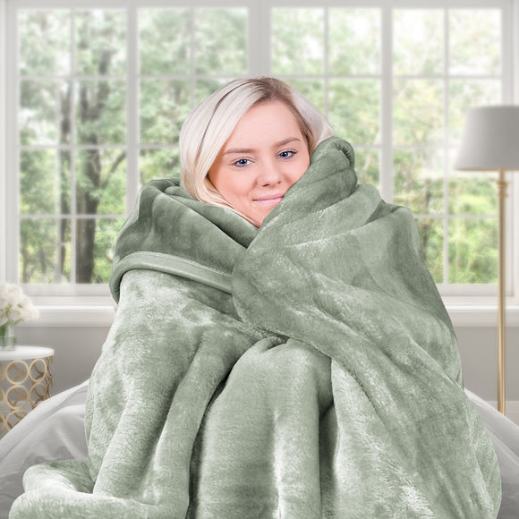 Laura Hill 600-GSM Mink Blanket Queen Size Double-Sided Soft Plush Bed Faux Throw Rug 220 X 240cm Sage