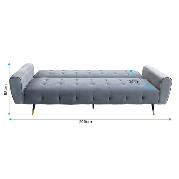Sarantino Ava 3-seater Tufted Velvet Sofa Bed By Sarantino - Light Grey
