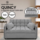 Sarantino Quincy 2-Seater Velvet Sofa Bed in Dark Grey with Wooden Frame and Tufted Design-8