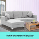 Sarantino Linen Corner Sofa Couch Lounge L-shape W/right Chaise Seat Light Grey-5