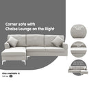Sarantino Linen Corner Sofa Couch Lounge L-shape W/right Chaise Seat Light Grey-7
