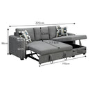 Sarantino Fontana Pullout Sofa Bed with Storage Chaise Lounge - Grey-2