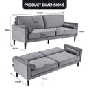 Sarantino Faux Velvet Sofa Bed Couch Furniture Lounge Suite Seat Grey-9