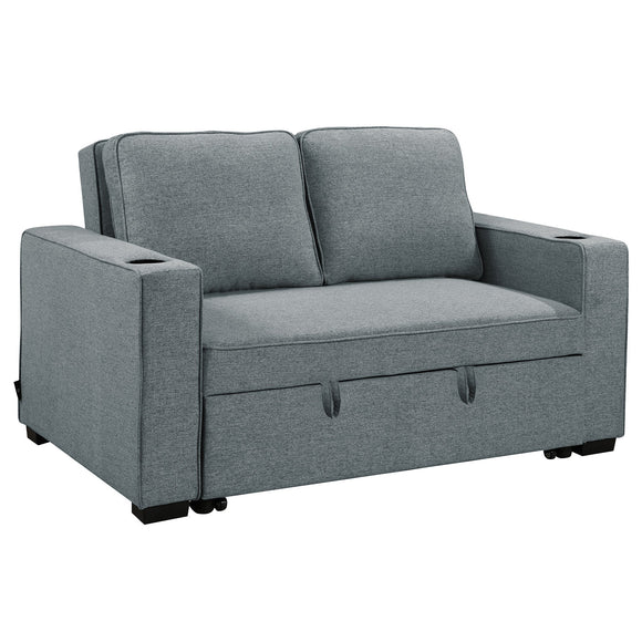 Sarantino Hoffman Linen Sofa Bed with Cushions & Cup Holders Airforce Blue