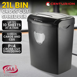 Centurion 21L Cross-Cut Office Shredder 10-Sheet Paper, CD & Credit Card Security - 0