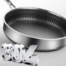 316 Stainless Steel Frying Pan Non-Stick Cooking Frypan Cookware 32cm Honeycomb Double Sided without lid-12