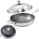 34cm 304 Stainless Steel Non-Stick Stir Fry Cooking Kitchen Honeycomb Wok Pan with Lid-1