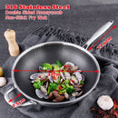 32cm 316 Stainless Steel Non-Stick Stir Fry Cooking Kitchen Wok Pan with Lid Honeycomb Double Sided-5