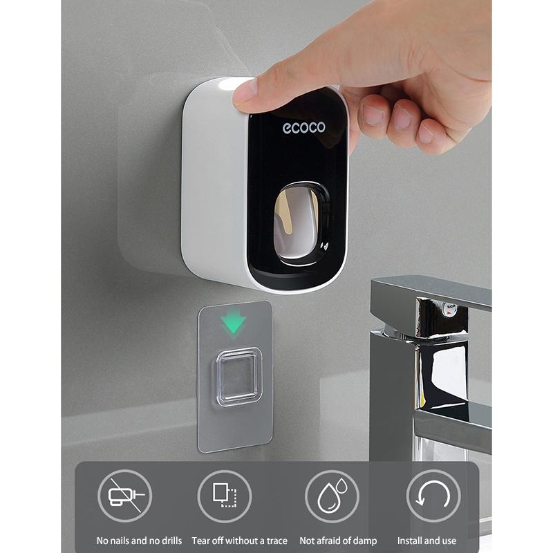 Ecoco Wall mount auto ands Free Toothpaste Dispenser Automatic Toothpaste Squeezer Bathroom Toothpaste Holder Grey - 0