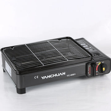 Portable Gas Stove Burner Butane BBQ Camping Gas Cooker With Non Stick Plate Black without Fish Pan and Lid