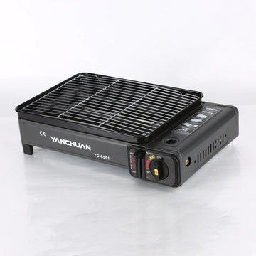 Portable Gas Stove Burner Butane BBQ Camping Gas Cooker With Non Stick Plate Black without Fish Pan and Lid - 0