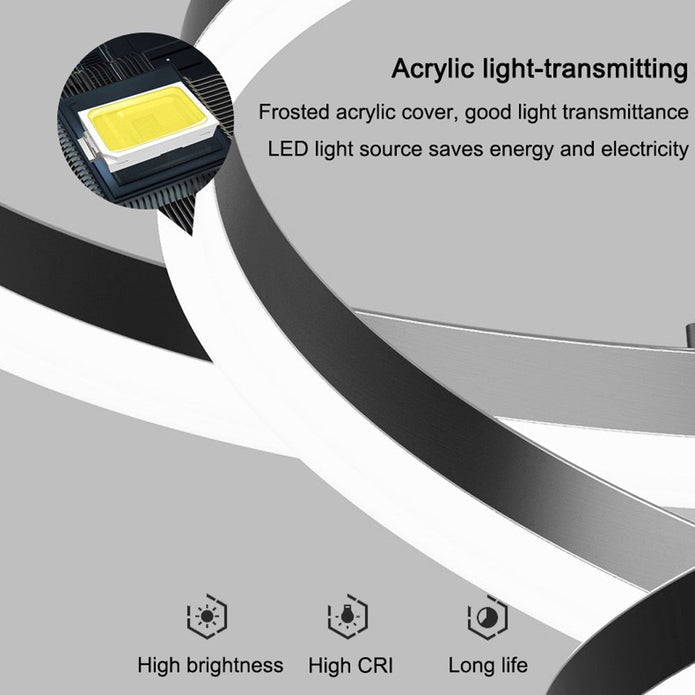 Black 5 Rings Minimalist LED Pendant Light Adjustable Circular Chandelier - 0